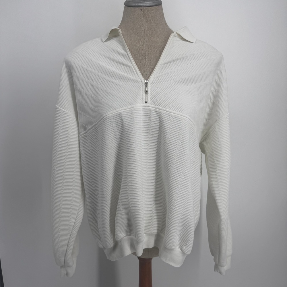 Knights Bridge Quarter Zip Pullover Mens Large Cream Textured Vintage Sweater